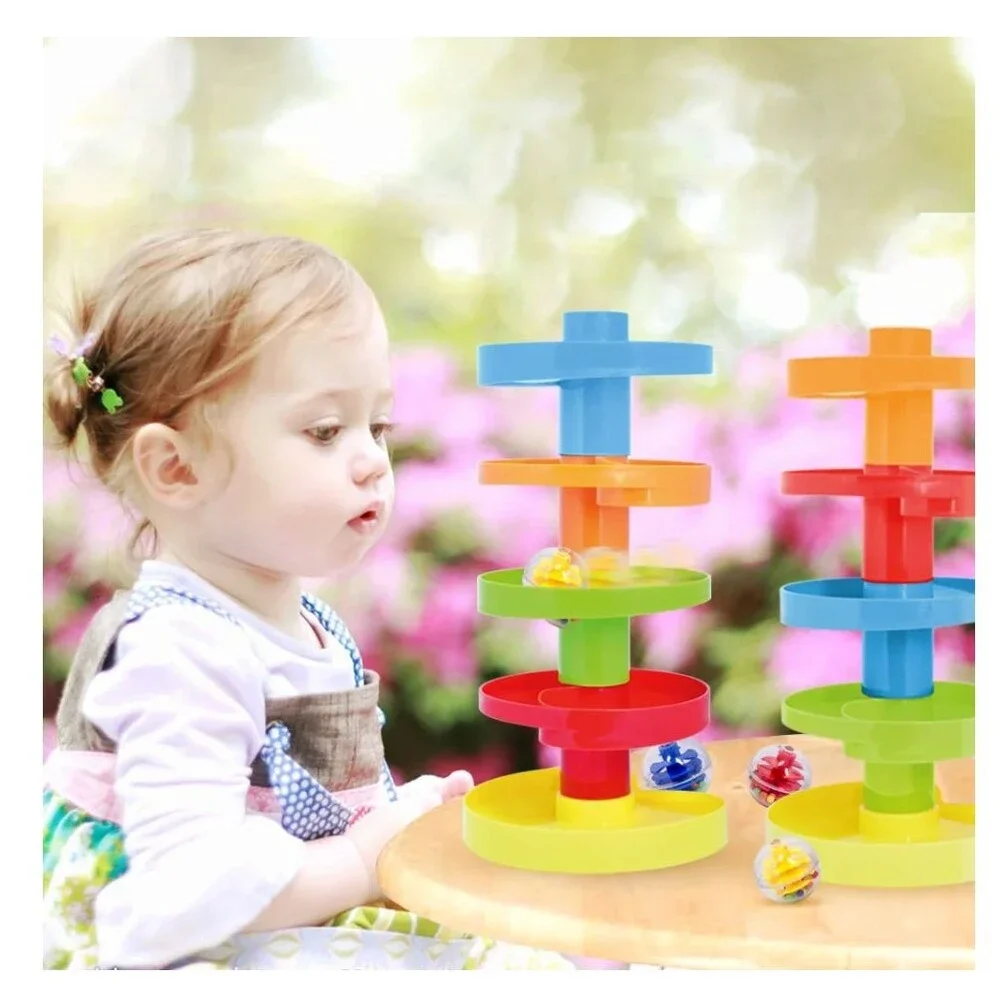 NEW Rainbow Educational Double Ball Run Drop Toy 2 Towers Toddler Swirl Ball 9M+ - Picture 4 of 7